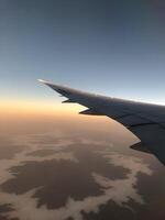 view from an airplane window. Clouds. Wing photo
