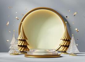 Merry Christmas event product display podium with decoration background 3d rendering photo