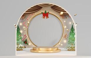 White Merry Christmas event product display podium with decoration background 3d rendering photo