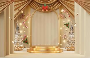 Gold Merry Christmas event product display podium with decoration background 3d rendering photo