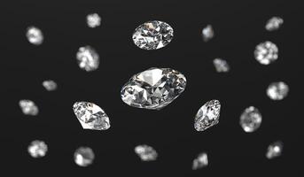 White brilliant diamond group falling in black background 3d rendering photo