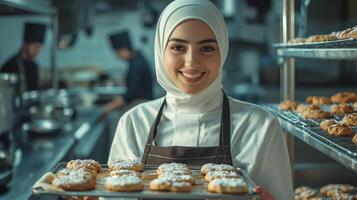 Muslim female pastry chef photo