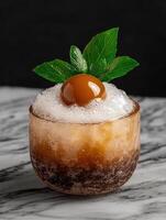 Refreshing cocktail with ice and mint garnish photo