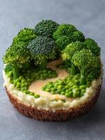 Delicious vegetable dish with broccoli, peas, and mashed potatoes photo