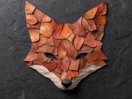 autumn leaves arranged in the shape of a fox photo