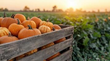 Autumn pumpkin harvest in a rural field photo