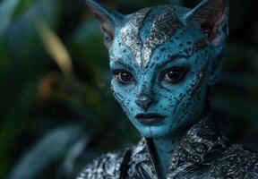Mysterious alien creature with intricate facial features photo