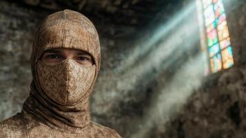mysterious person in desert environment photo