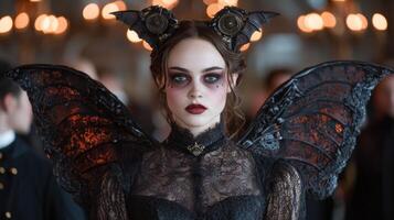 dark fantasy woman with bat ears and wings photo