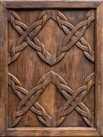 Intricate wooden carving with geometric patterns photo