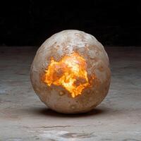 Fiery moon like object on dark background photo