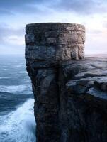 Rugged coastal cliff with crashing waves photo