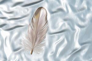 Delicate feather on shimmering fabric photo