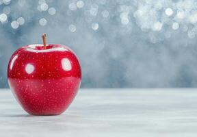 Shiny red apple on a blurred background photo