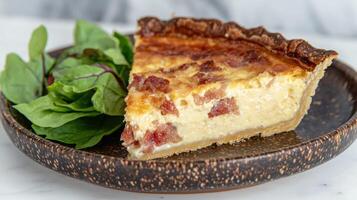 Delicious quiche with bacon and spinach photo