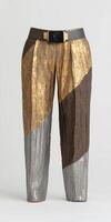 Unique metallic textured pants with abstract design photo