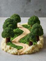 Broccoli trees in a mashed potato landscape photo