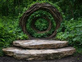 Enchanting nature art installation in lush forest photo