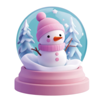 Cute snowman inside Snow Globe 3D icon cartoon round edges isolate on transparent background png