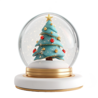 Christmas tree inside Snow Globe 3D icon cartoon round edges isolate on transparent background png