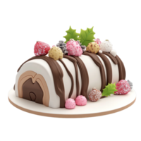 Yule log cake 3D icon isolate on transparent background png