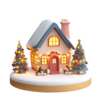 House with Christmas decorations 3D icon cartoon smooth soft light isolate on transparent background png
