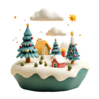 Christmas elements are combined into scenes floating island clay style bright isolate on transparent background png