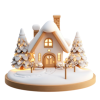 Christmas white wood house 3D icon cartoon smooth soft light isolate on transparent background png