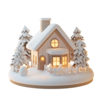 Christmas white wood house 3D icon cartoon smooth soft light isolate on transparent background png