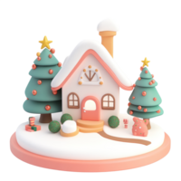 House with Christmas decorations 3D icon isolate on transparent background png