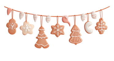 Christmas garland with cookies hanging 3D icon isolate on transparent background png
