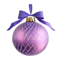 A purple Christmas ornament with a pattern and ribbon 3D icon cartoon round edges isolate on transparent background png