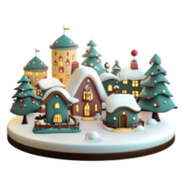 Christmas village 3D icon cartoon smooth soft light isolate on transparent background png