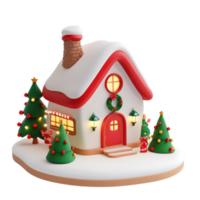 House with Christmas decorations 3D icon isolate on transparent background png