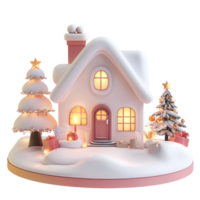 House with Christmas decorations 3D icon cartoon smooth soft light isolate on transparent background png