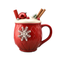 Red mug of eggnog cocktail with Christmas decoration 3D icon isolate on transparent background png