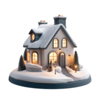 Modern house model decoration with lights and snow 3D icon isolate on transparent background png