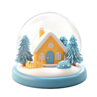 Winter house inside Snow Globe 3D clay style round edges bright isolate on transparent background png