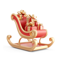 Santa's Sleigh in gold and red color full of presents 3D icon isolate on transparent background png