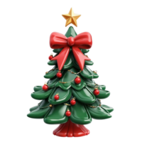 Christmas tree with Big red bow and decoration in color green red and gold 3D icon cartoon minimalist isolate on transparent background png