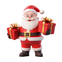 Santa Claus with presents 3D icon cartoon smooth soft light isolate on transparent background png