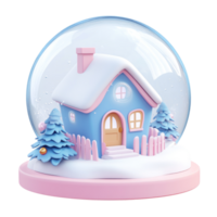 Winter house inside Snow Globe 3D icon cartoon round edges isolate on transparent background png