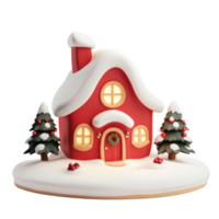 Red decoration Christmas house with snow 3D icon isolate on transparent background png
