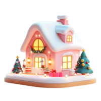 House with Christmas decorations 3D icon cartoon smooth soft light isolate on transparent background png