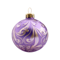 A purple Christmas ornament with a pattern and ribbon 3D icon cartoon round edges isolate on transparent background png