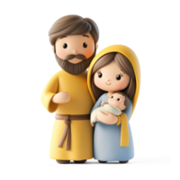 Joseph and Mary with baby 3D icon cartoon smooth soft light isolate on transparent background png