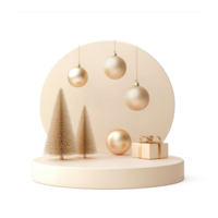 Christmas Beige podium with geometric style 3D icon cartoon smooth soft light isolate on transparent background png