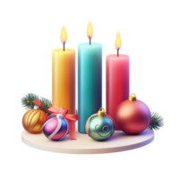 Advent Candles with Christmas decorated ornaments 3D icon cartoon smooth soft light isolate on transparent background png