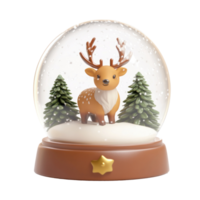 Reindeer inside Snow Globe 3D clay style round edges bright isolate on transparent background png