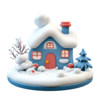 Winter House with snow 3D icon isolate on transparent background png